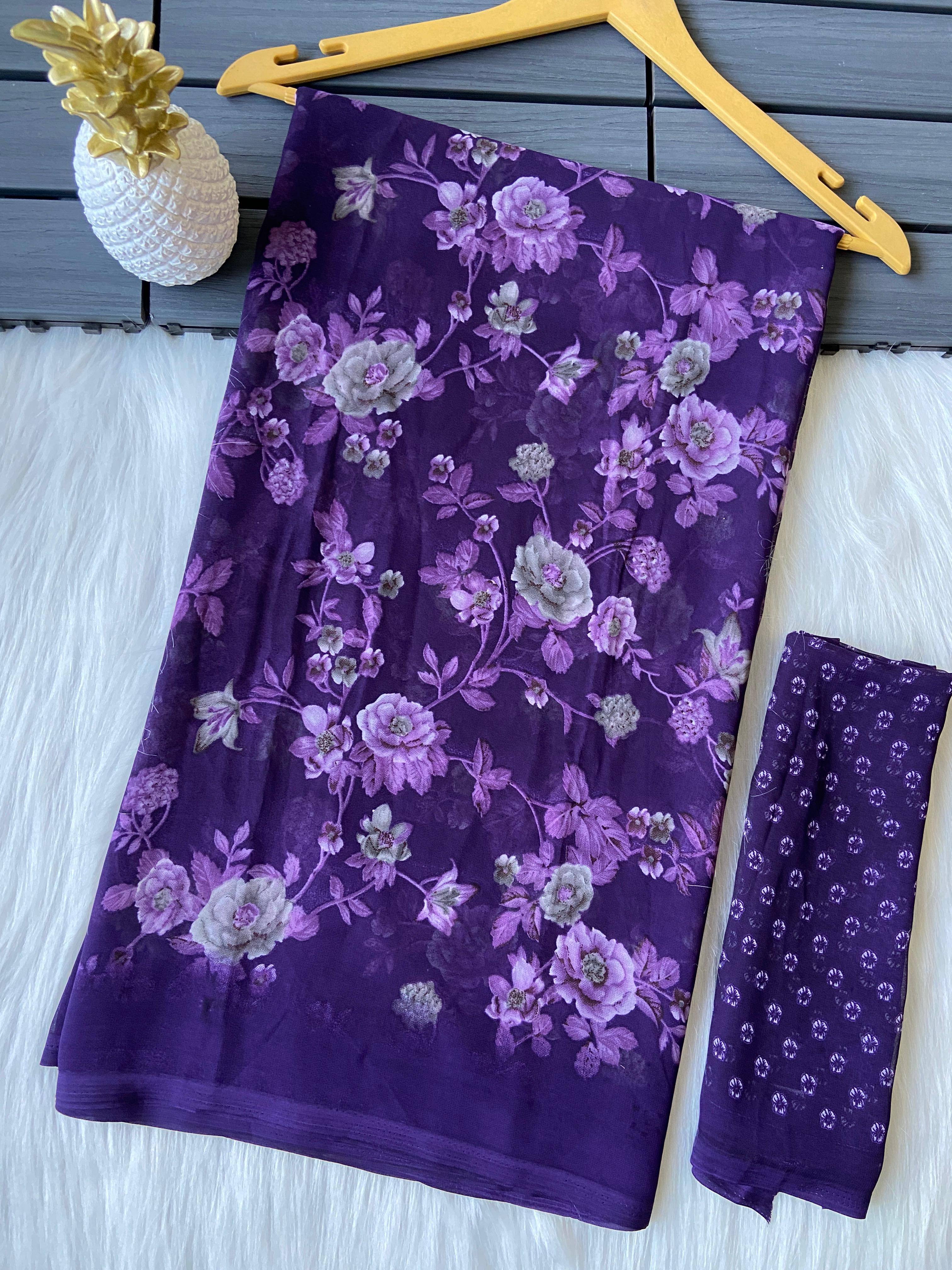     			BHAVIKA SILK MILLS Georgette Printed Saree With Unstitched Blouse Piece ( Purple )