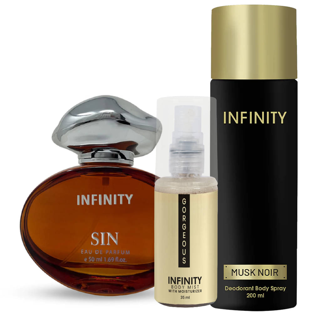     			CFS Sin EDP Perfume 50ml, Musk Noir Deo Body Spray 200ml, Gorgeous Body Mist 35ml Long Lasting Perfume Pack of 3