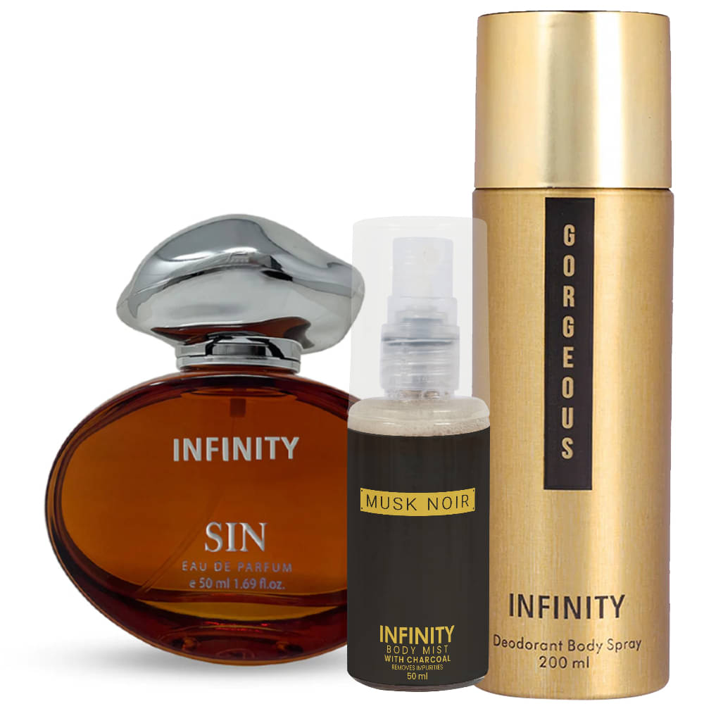     			CFS Sin EDP Perfume 50ml, Gorgeous Deo Body Spray 200ml, Musk Noir Body Mist 35ml Long Lasting Perfume Pack of 3