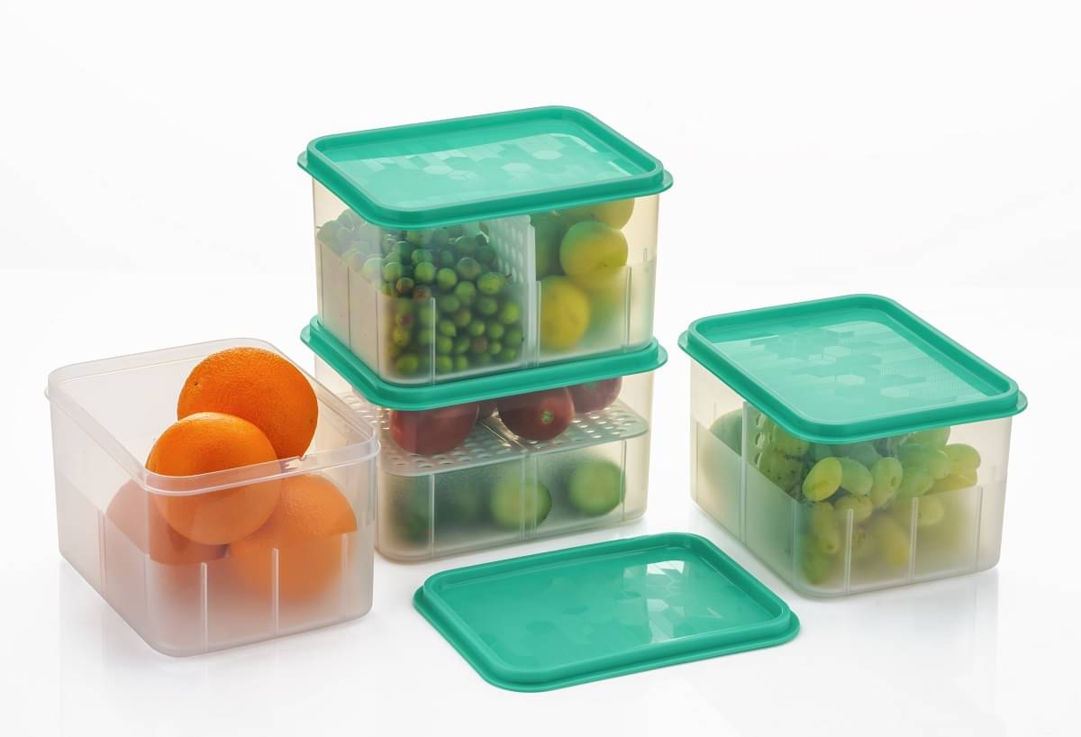     			Dark Sun Kitchenware Partition Fruit/Veg, Plastic Sea Green Food Container ( Set of 4 )