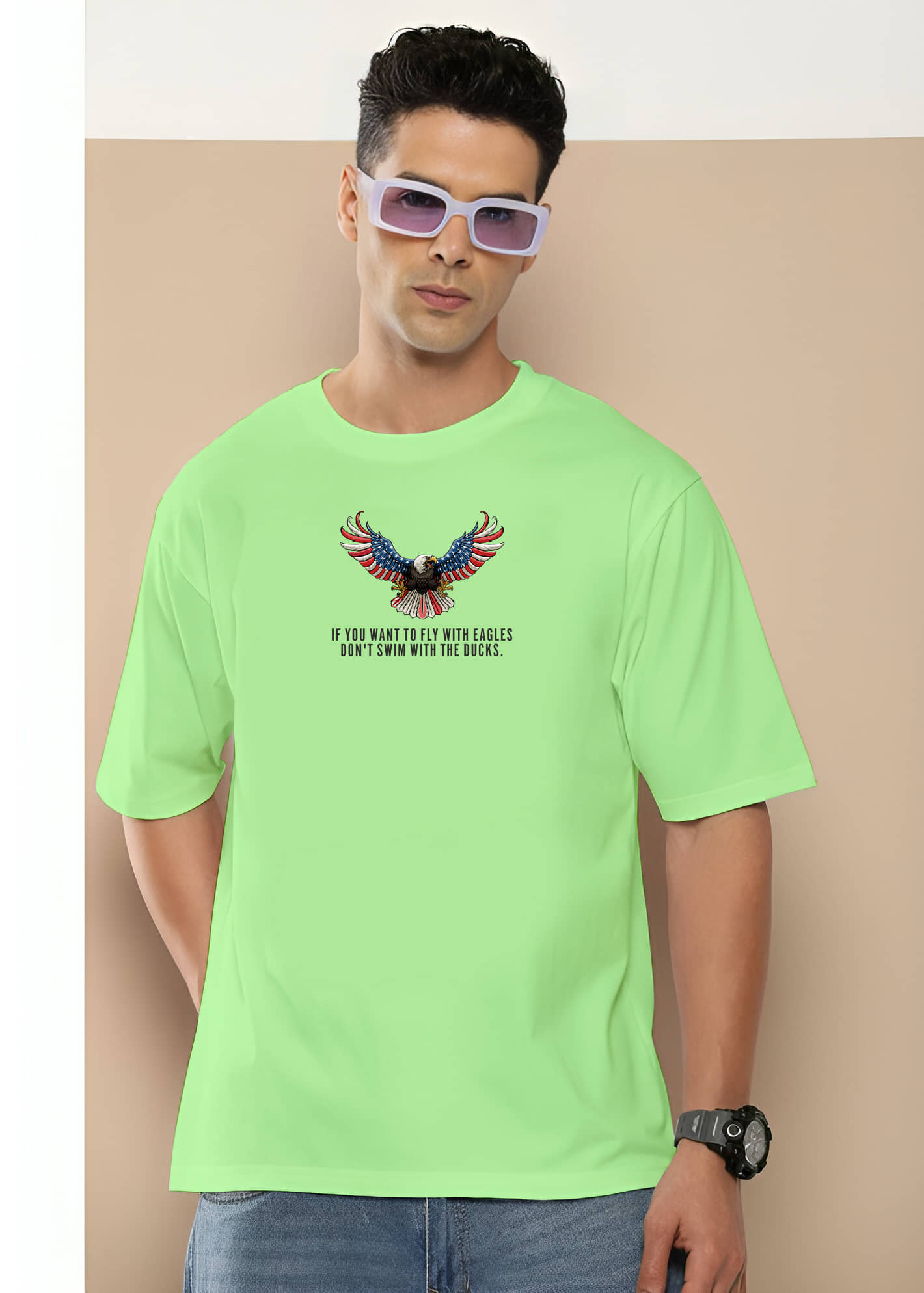 FLYIND Men Cotton Oversized Fit Printed T-Shirt ( Mint Green )