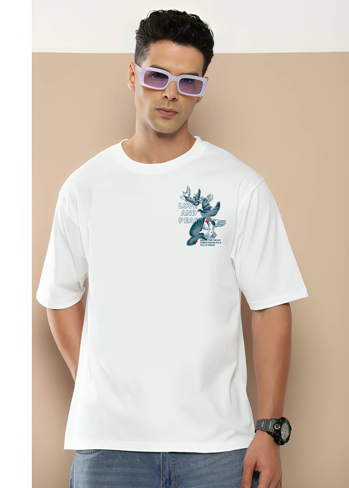 FLYIND Men Cotton Oversized Fit Printed T-Shirt ( White ) FLYIND Men Cotton Oversized Fit Printed T-Shirt ( White )