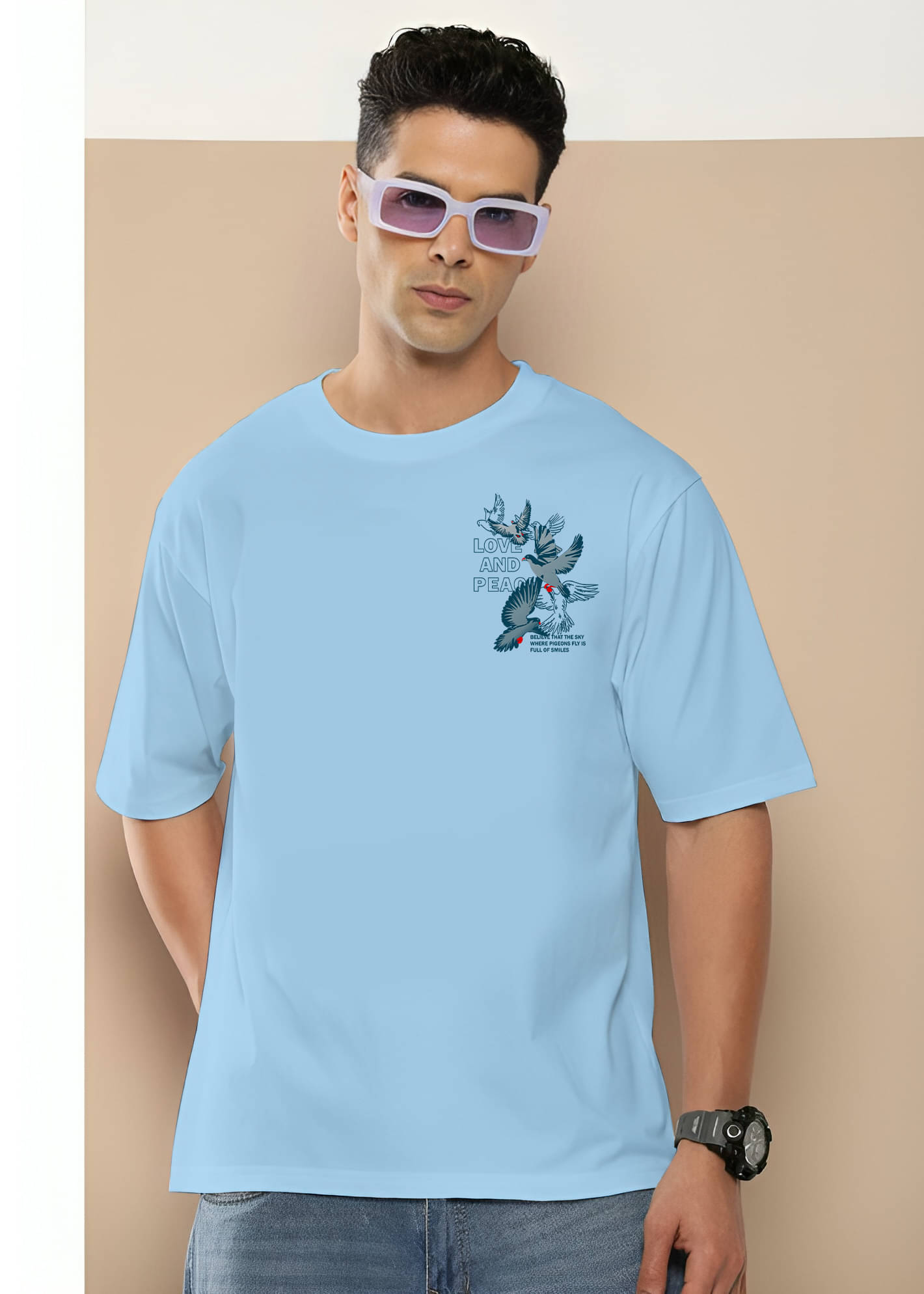     			FLYIND Men Cotton Oversized Fit Printed T-Shirt ( Sky Blue )