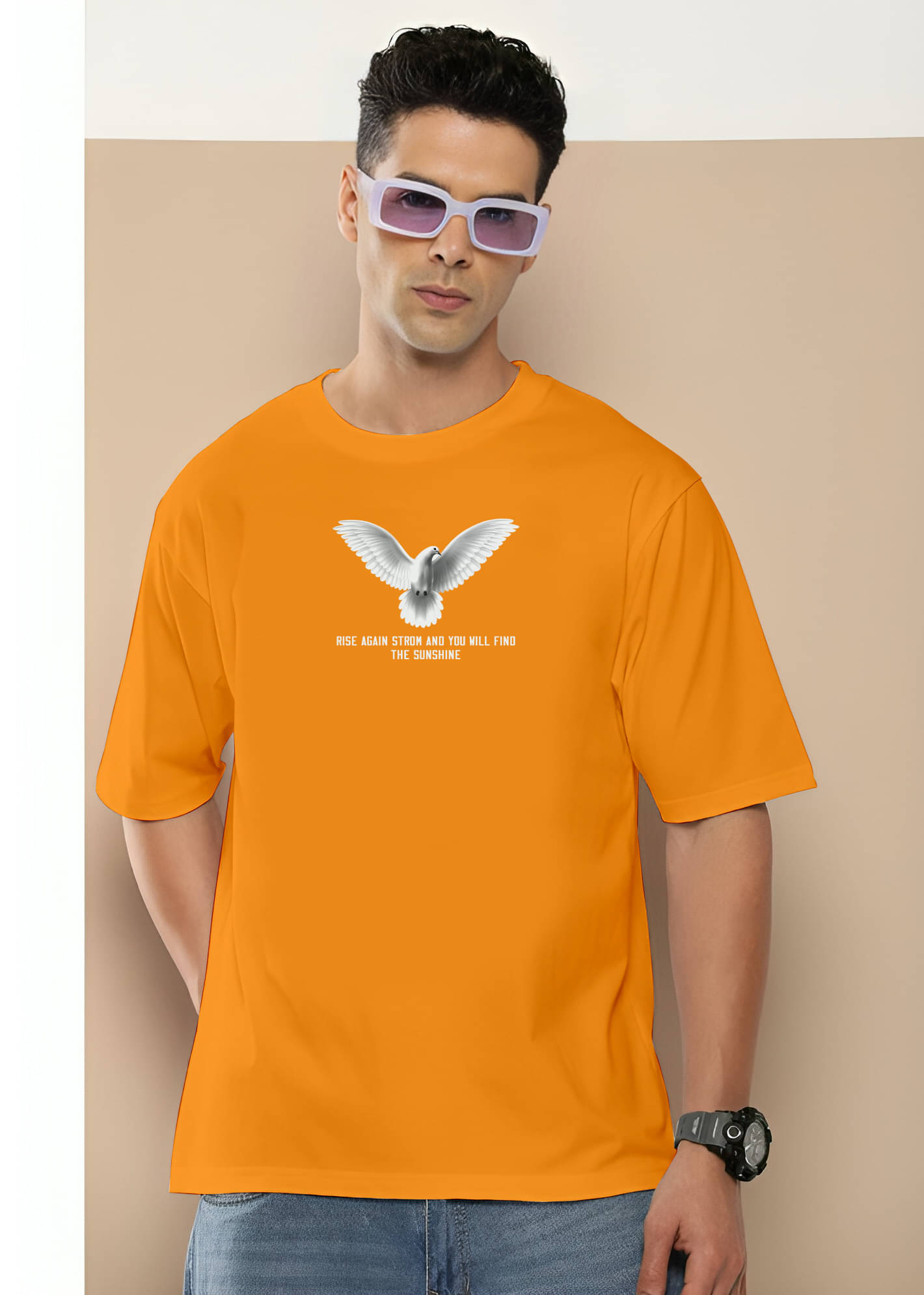     			FLYIND Men Cotton Oversized Fit Printed T-Shirt ( Mustard )