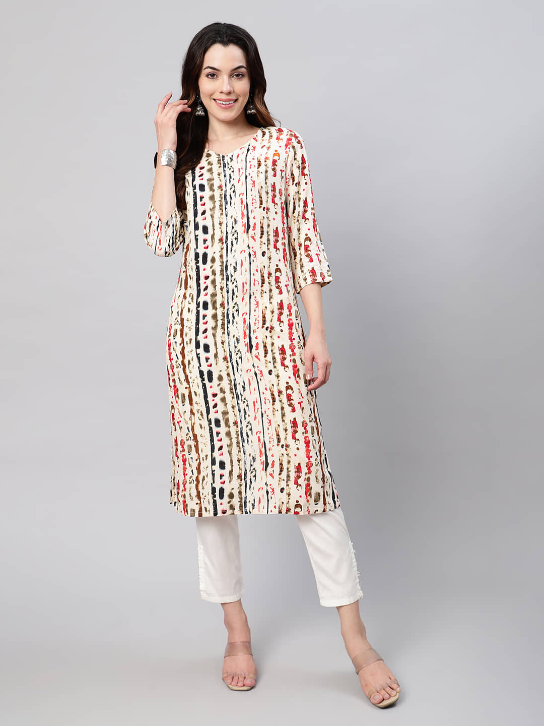 Flamboyant Viscose Printed Straight Women's Kurti - Beige ( Pack of 1 ) - Kurtis, Tunics | Buy online on ZillyBuy