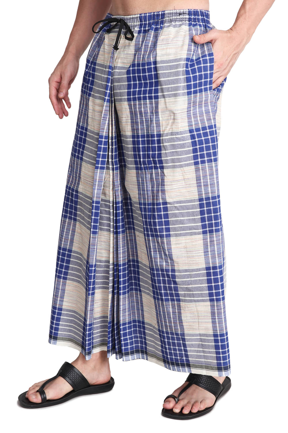 GOWRI TEX Elastic Violet Cotton Blend Men's Lungi Dual Pocket ( Pack of 1 )     			GOWRI TEX Elastic Violet Cotton Blend Men's Lungi Dual Pocket ( Pack of 1 )