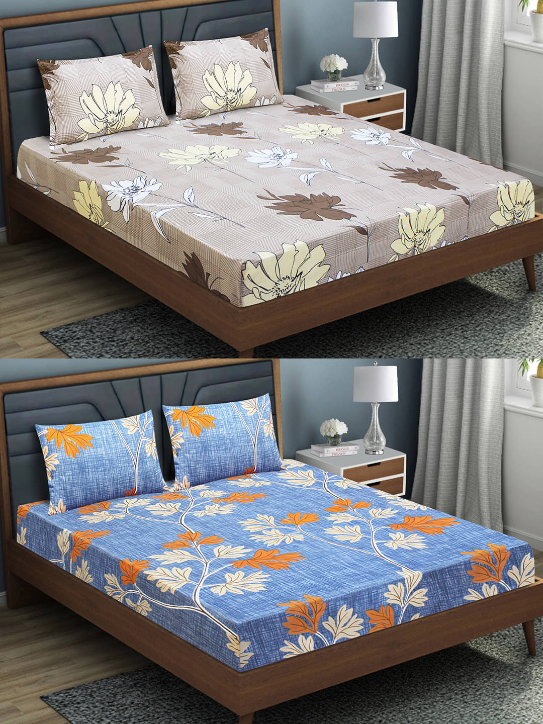Home Candy Microfibre Floral Fitted 2 Bedsheets with 4 Pillow Covers ( Double Bed ) - Blue Home Candy Microfibre Floral Fitted 2 Bedsheets with 4 Pillow Covers ( Double Bed ) - Blue
