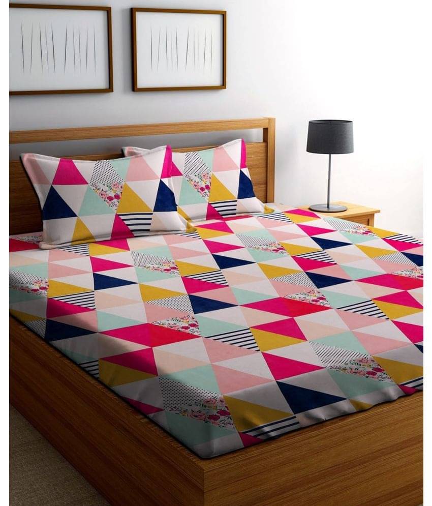     			HomeCrafts Polyester Geometric Fitted 1 Bedsheet with 2 Pillow Covers ( Double Bed ) - Pink