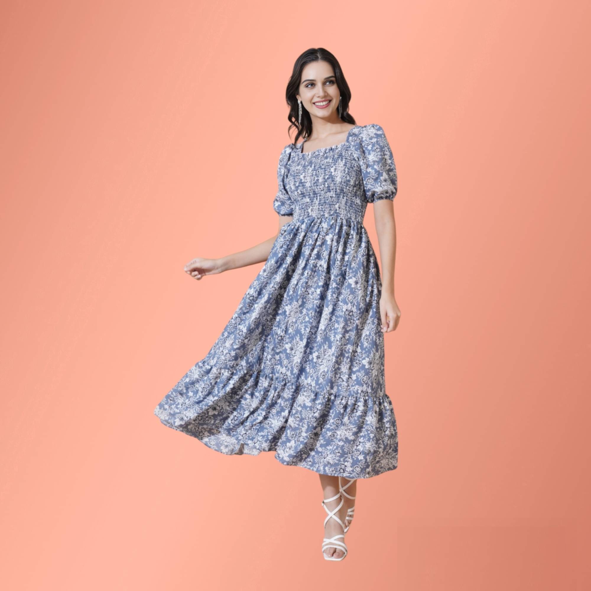 JASH CREATION Polyester Printed Midi Women's Fit & Flare Dress - Blue ( Pack of 1 ) JASH CREATION Polyester Printed Midi Women's Fit & Flare Dress - Blue ( Pack of 1 )