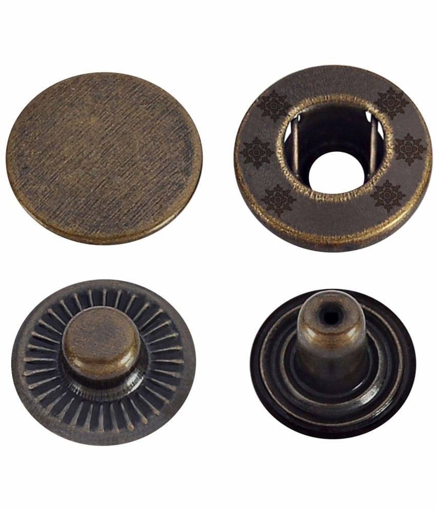 Jyoti Snap Button (100 Sets of Size VT - 8/15 mm of Steel in Antique Brass Finish) Strong Grip Round Studs Clasp, Fasteners for Sewing, Purses, Bags, Leather, Clothes and DIY Works - Pack of 1 Jyoti Snap Button (100 Sets of Size VT - 8/15 mm of Steel in Antique Brass Finish) Strong Grip Round Studs Clasp, Fasteners for Sewing, Purses, Bags, Leather, Clothes and DIY Works - Pack of 1