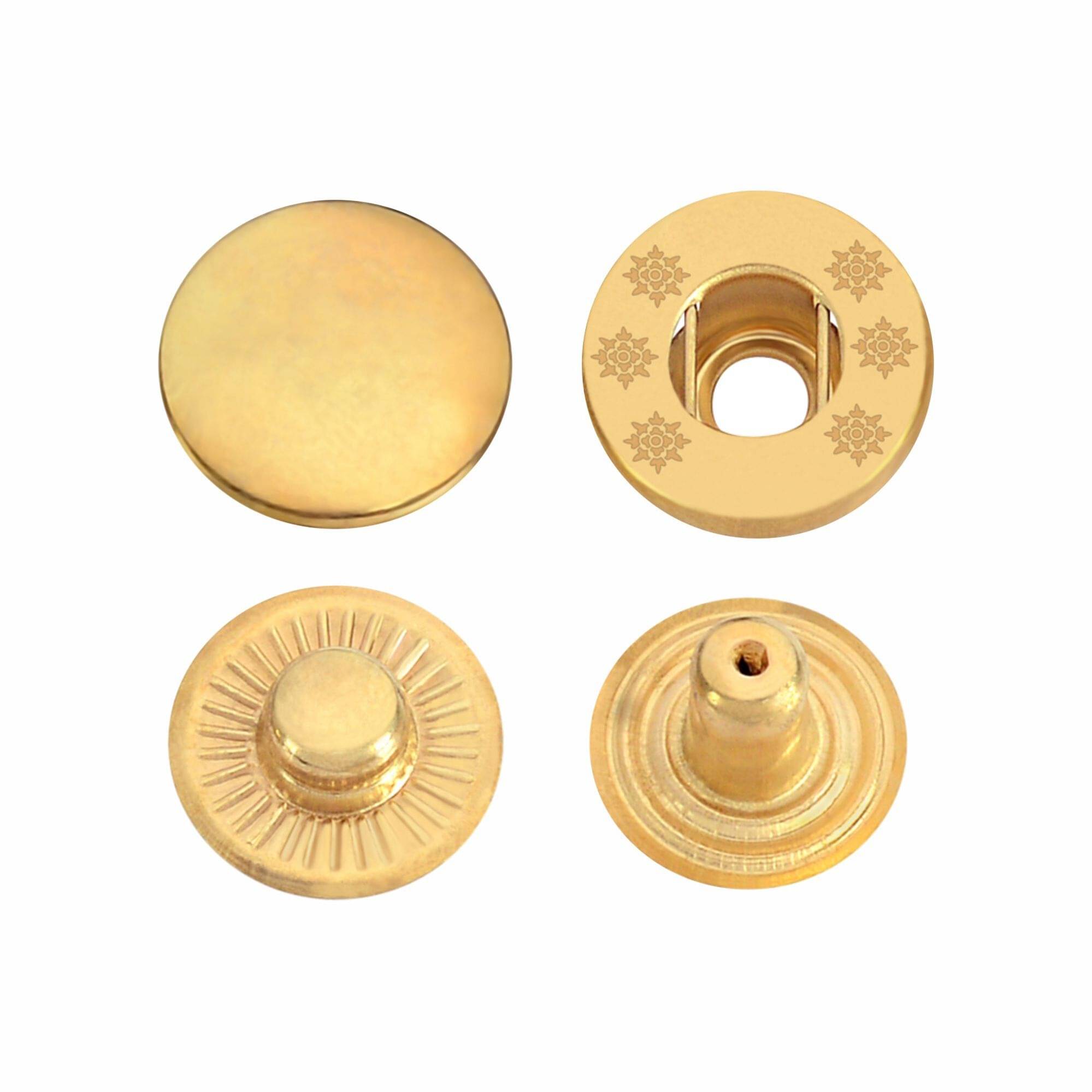 Jyoti Snap Button (100 Sets of Size VT - 8/15 mm of Steel in Golden Finish) Strong Grip Round Studs Clasp, Fasteners for Sewing, Purses, Bags, Leather, Clothes and DIY Works - Pack of 1 Jyoti Snap Button (100 Sets of Size VT - 8/15 mm of Steel in Golden Finish) Strong Grip Round Studs Clasp, Fasteners for Sewing, Purses, Bags, Leather, Clothes and DIY Works - Pack of 1