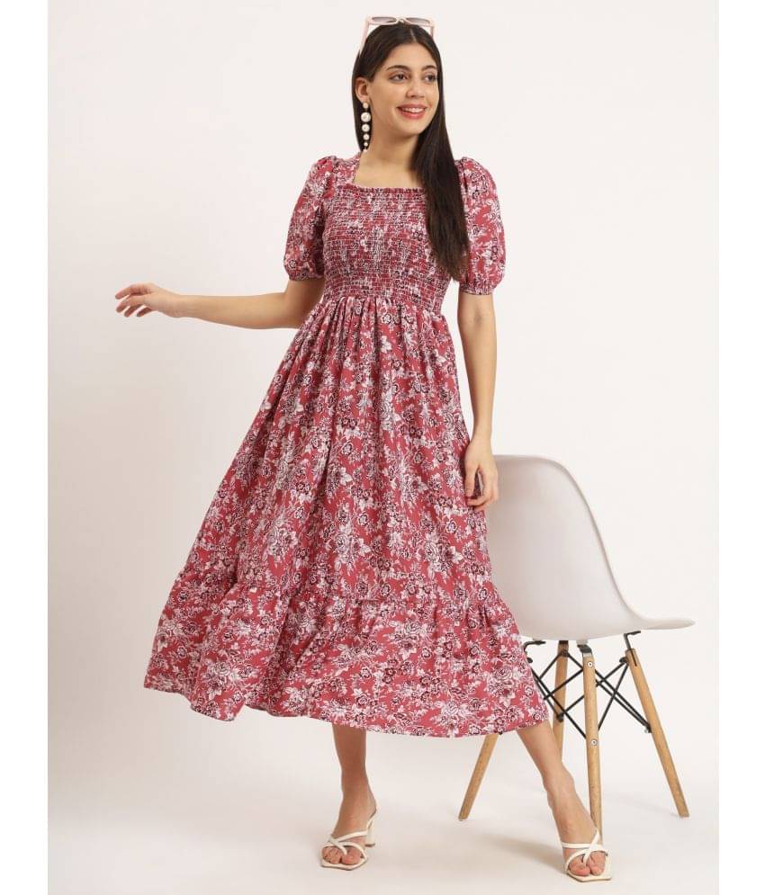     			Krunal Raiyani Women Polyester Printed Fit & Flare Dress ( Pink )