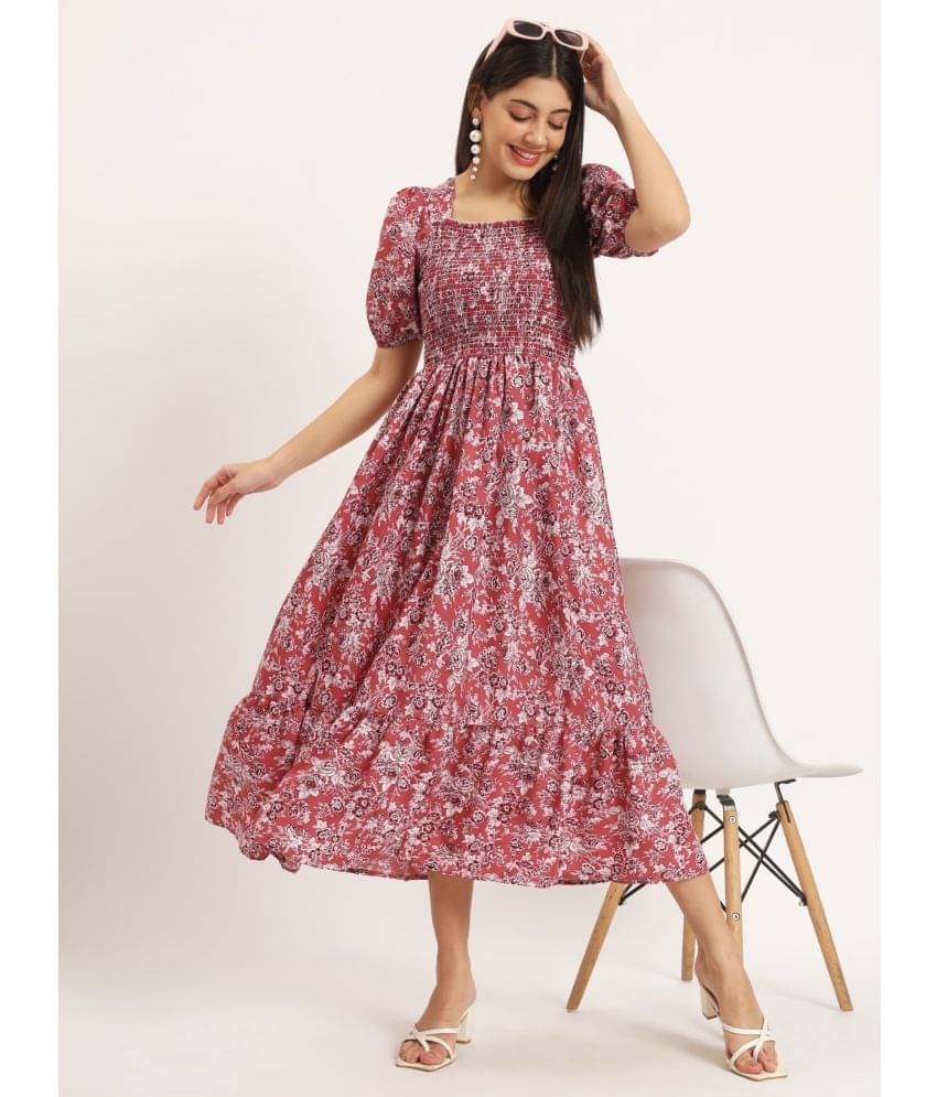     			Krunal Raiyani Women Polyester Printed Fit & Flare Dress ( Pink )