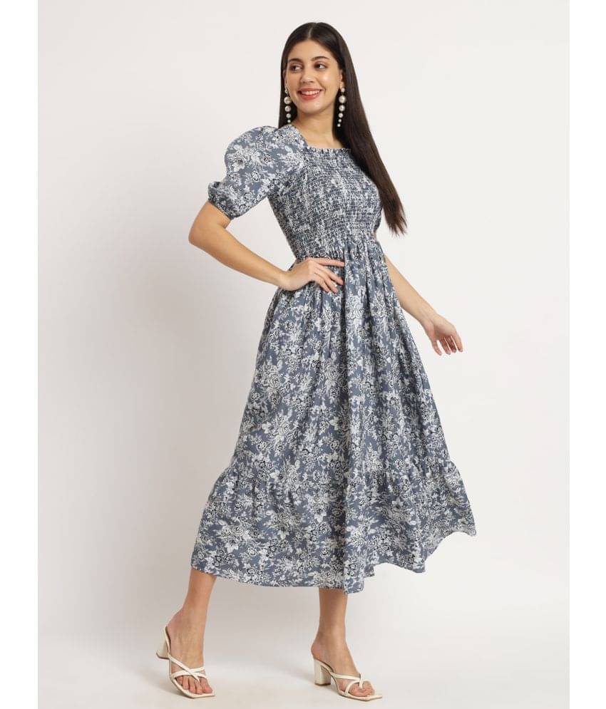 Krunal Raiyani Women Polyester Printed Fit & Flare Dress ( Blue ) Krunal Raiyani Women Polyester Printed Fit & Flare Dress ( Blue )