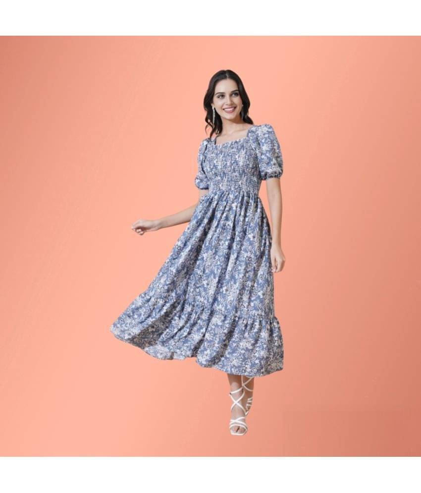     			Krunal Raiyani Women Polyester Printed Fit & Flare Dress ( Blue )