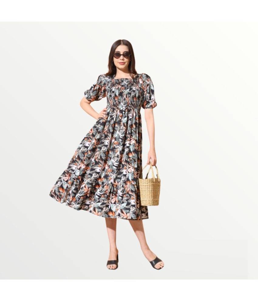     			Krunal Raiyani Women Polyester Printed Fit & Flare Dress ( Black )