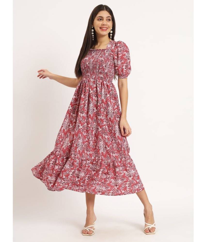     			Krunal Raiyani Women Polyester Printed Fit & Flare Dress ( Pink )