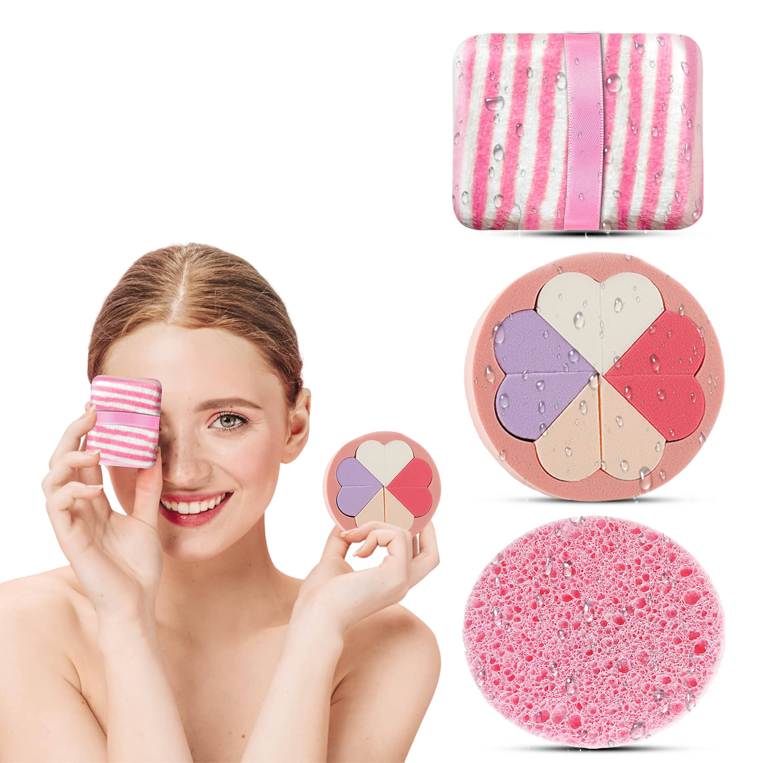     			Majestique Makeup Cleansing Set Facial Cleansing Pads Makeup Remover Sponge - Pack of 3/Multicolor