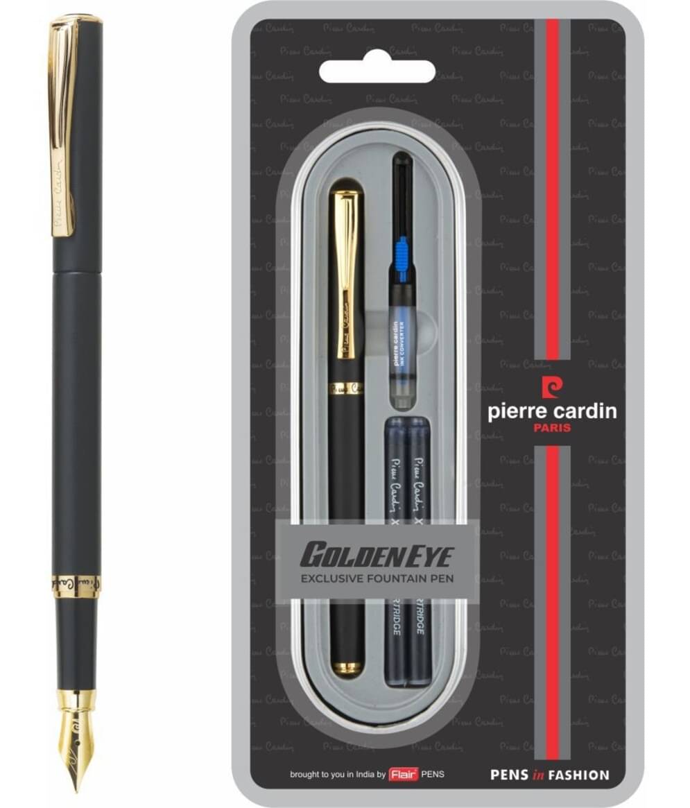 Pierre Cardin Golden Eye Premium Fountain Pen Black Lacquer Finish Body With Golden Trim & Nib - Free Ink Cartridges & Converter Pack Of 1 Pierre Cardin Golden Eye Premium Fountain Pen Black Lacquer Finish Body With Golden Trim & Nib - Free Ink Cartridges & Converter Pack Of 1