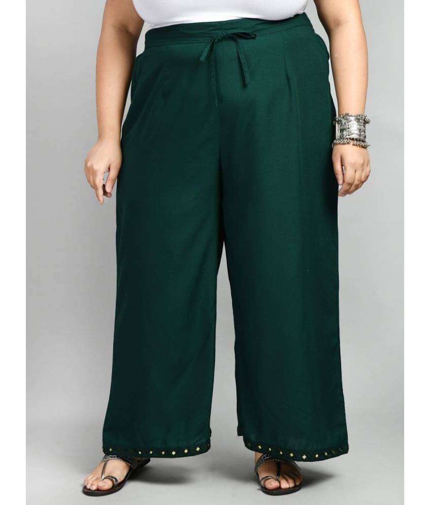     			PrettyPlus by Desinoor.com Green Rayon Wide leg Women's Palazzos ( Pack of 1 )