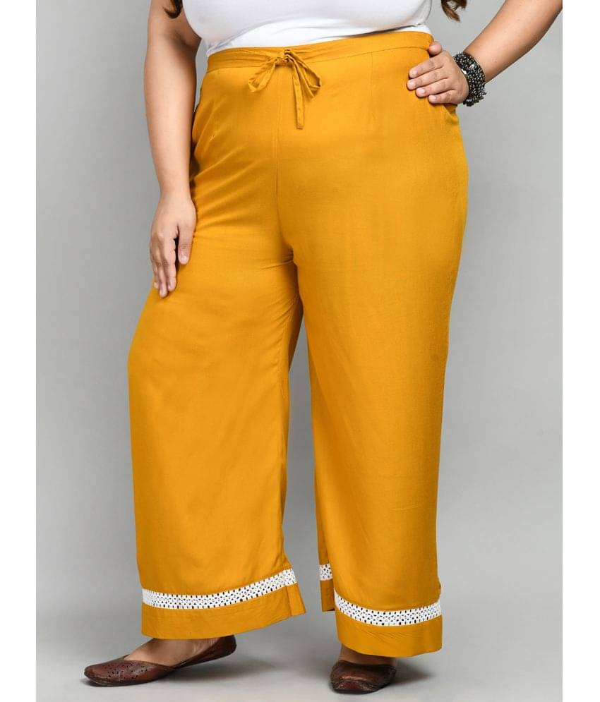     			PrettyPlus by Desinoor.com Mustard Rayon Wide leg Women's Palazzos ( Pack of 1 )