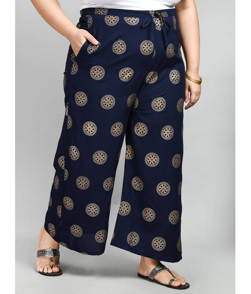    			PrettyPlus by Desinoor.com Navy Rayon Wide leg Women's Palazzos ( Pack of 1 )
