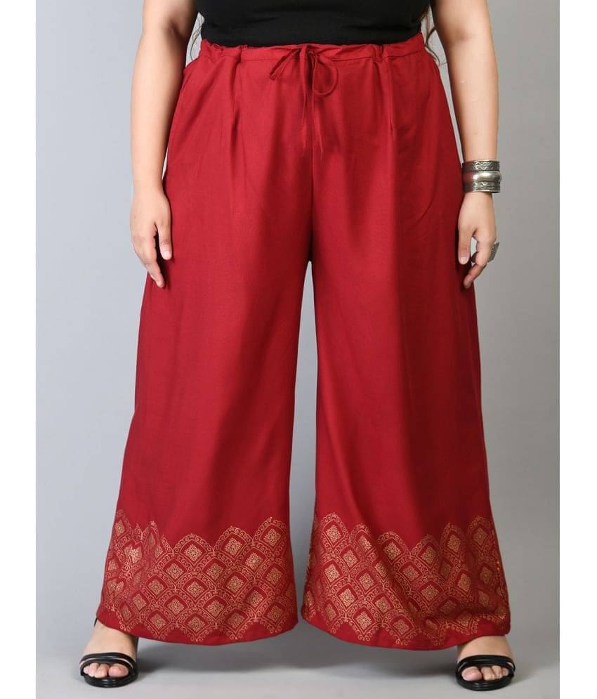     			PrettyPlus by Desinoor.com Red Rayon Wide leg Women's Palazzos ( Pack of 1 )