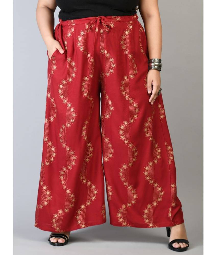     			PrettyPlus by Desinoor.com Red Rayon Wide leg Women's Palazzos ( Pack of 1 )