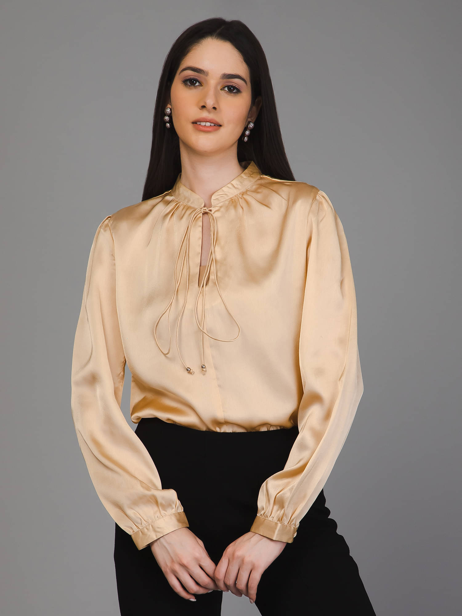     			Purys Women's Satin Regular Top ( Beige )