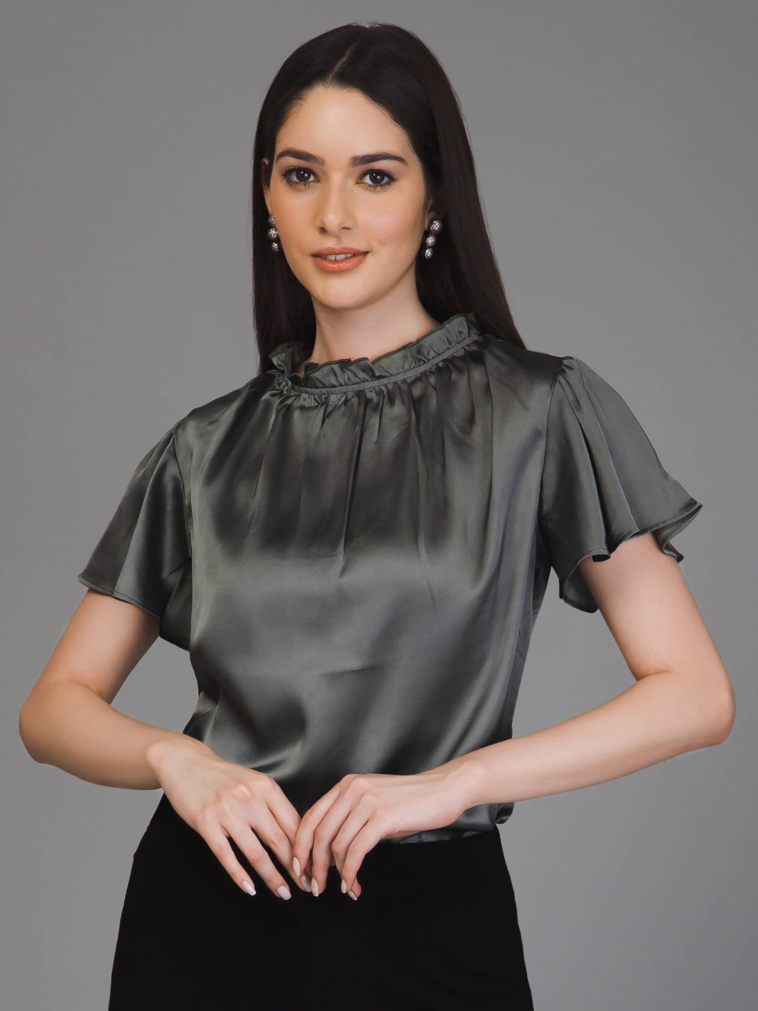     			Purys Women's Satin Regular Top ( Grey )