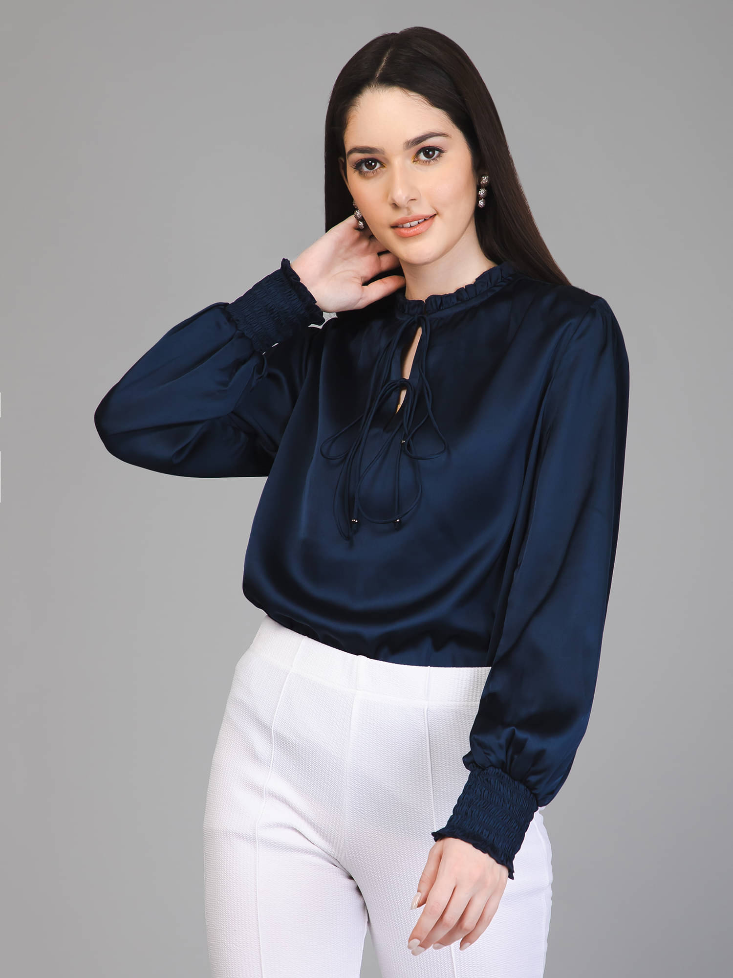 Purys Women's Satin Regular Top ( Navy Blue ) Purys Women's Satin Regular Top ( Navy Blue )