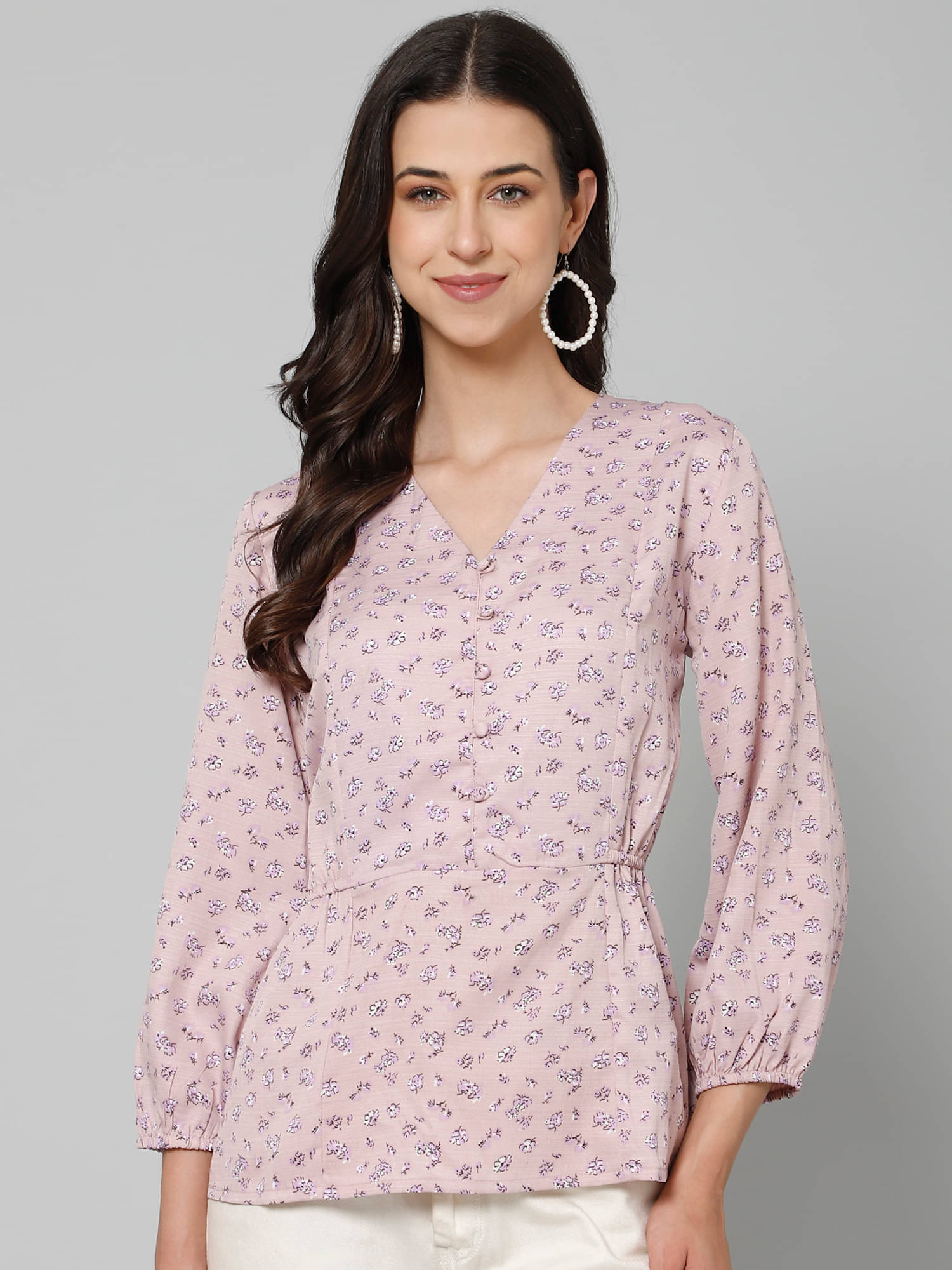     			Purys Women's Crepe Peplum Top ( Pink )