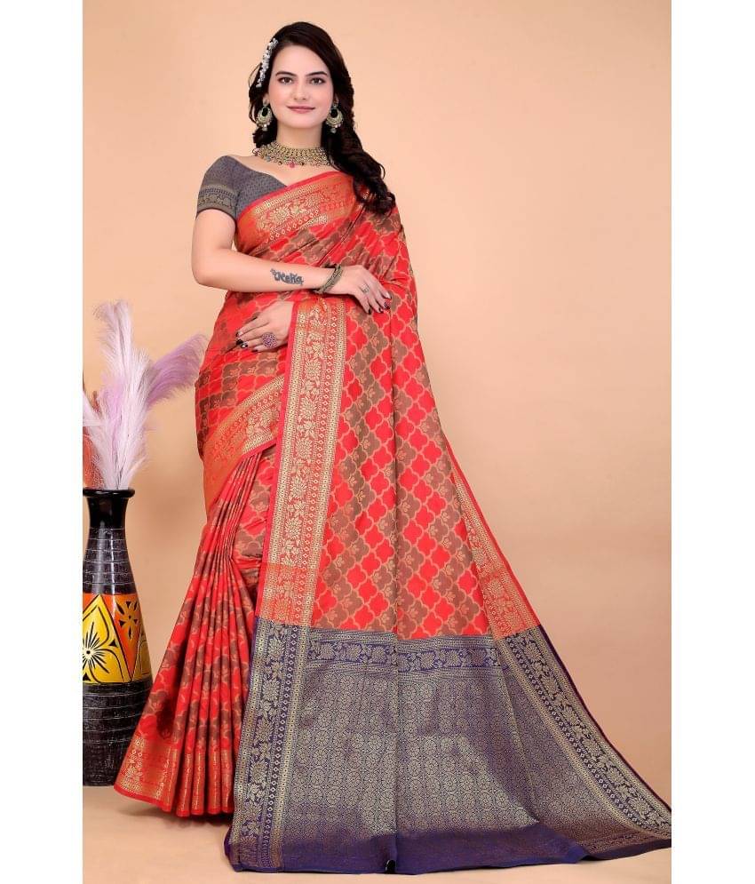 Raj Vivah Silk Blend Embellished Saree With Unstitched Blouse Piece ( Red ) Raj Vivah Silk Blend Embellished Saree With Unstitched Blouse Piece ( Red )