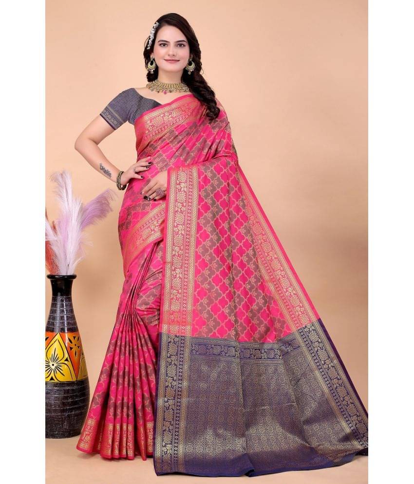 Raj Vivah Silk Blend Embellished Saree With Unstitched Blouse Piece ( Rani ) Raj Vivah Silk Blend Embellished Saree With Unstitched Blouse Piece ( Rani )