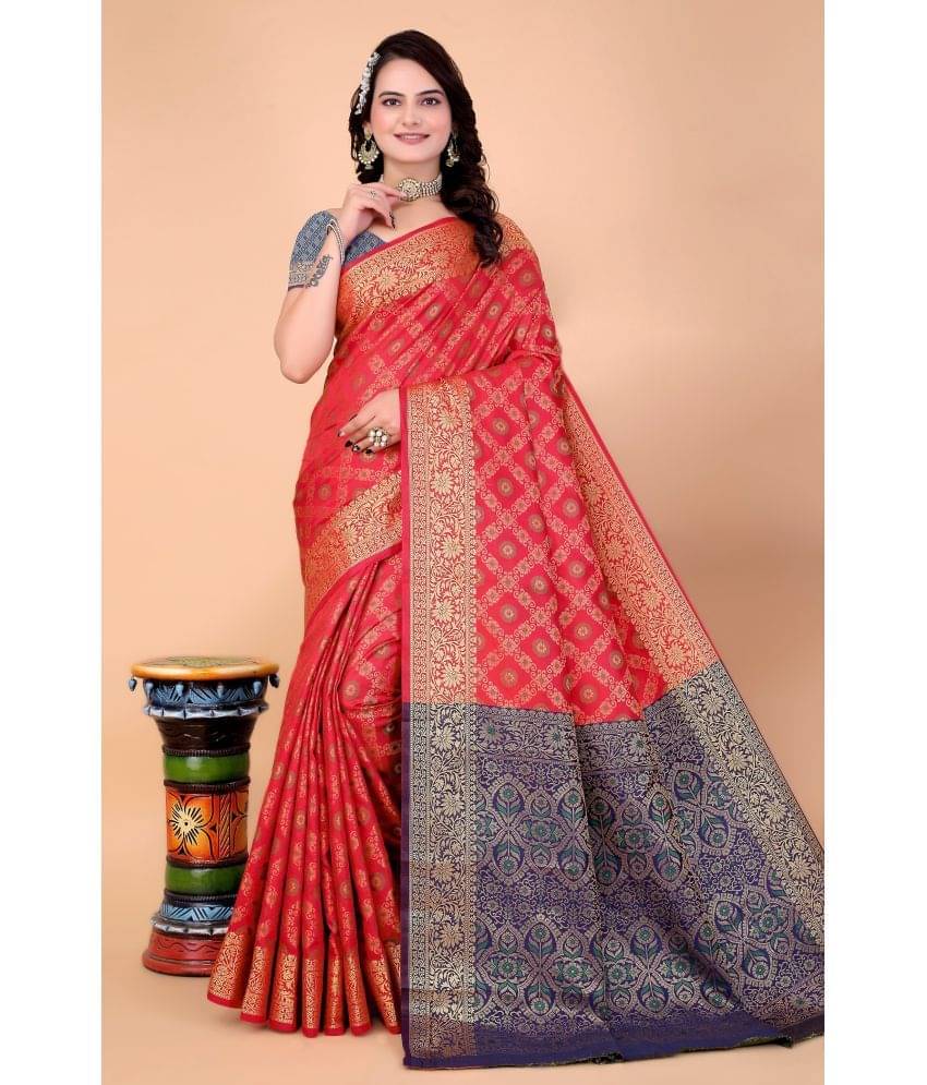     			Raj Vivah Silk Blend Embellished Saree With Unstitched Blouse Piece ( Red )