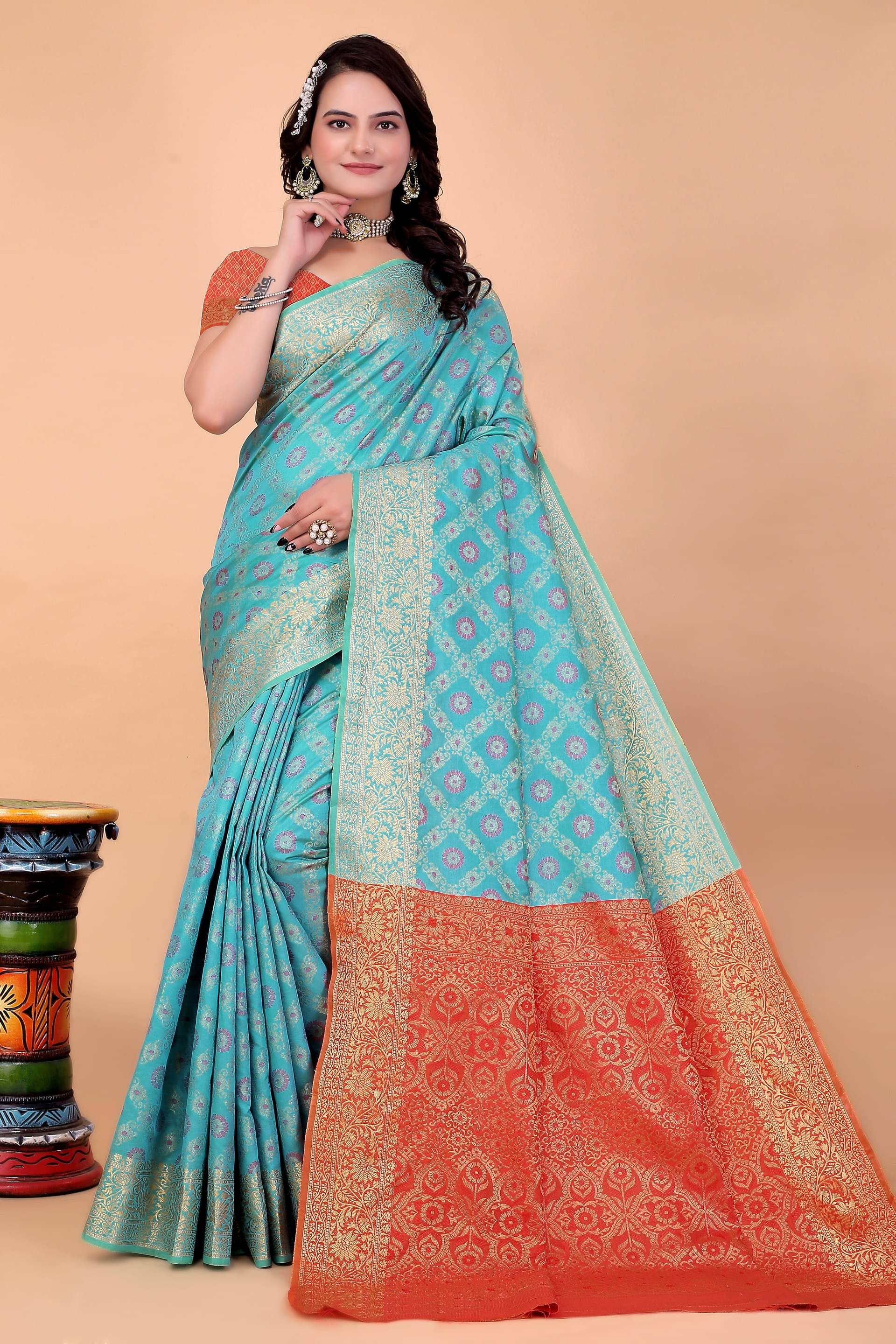 Raj Vivah Silk Blend Embellished Saree With Unstitched Blouse Piece ( LightBLue ) Raj Vivah Silk Blend Embellished Saree With Unstitched Blouse Piece ( LightBLue )