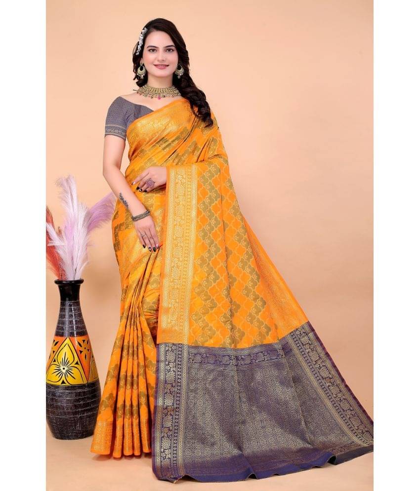 Raj Vivah Silk Blend Embellished Saree With Unstitched Blouse Piece ( Yellow ) Raj Vivah Silk Blend Embellished Saree With Unstitched Blouse Piece ( Yellow )