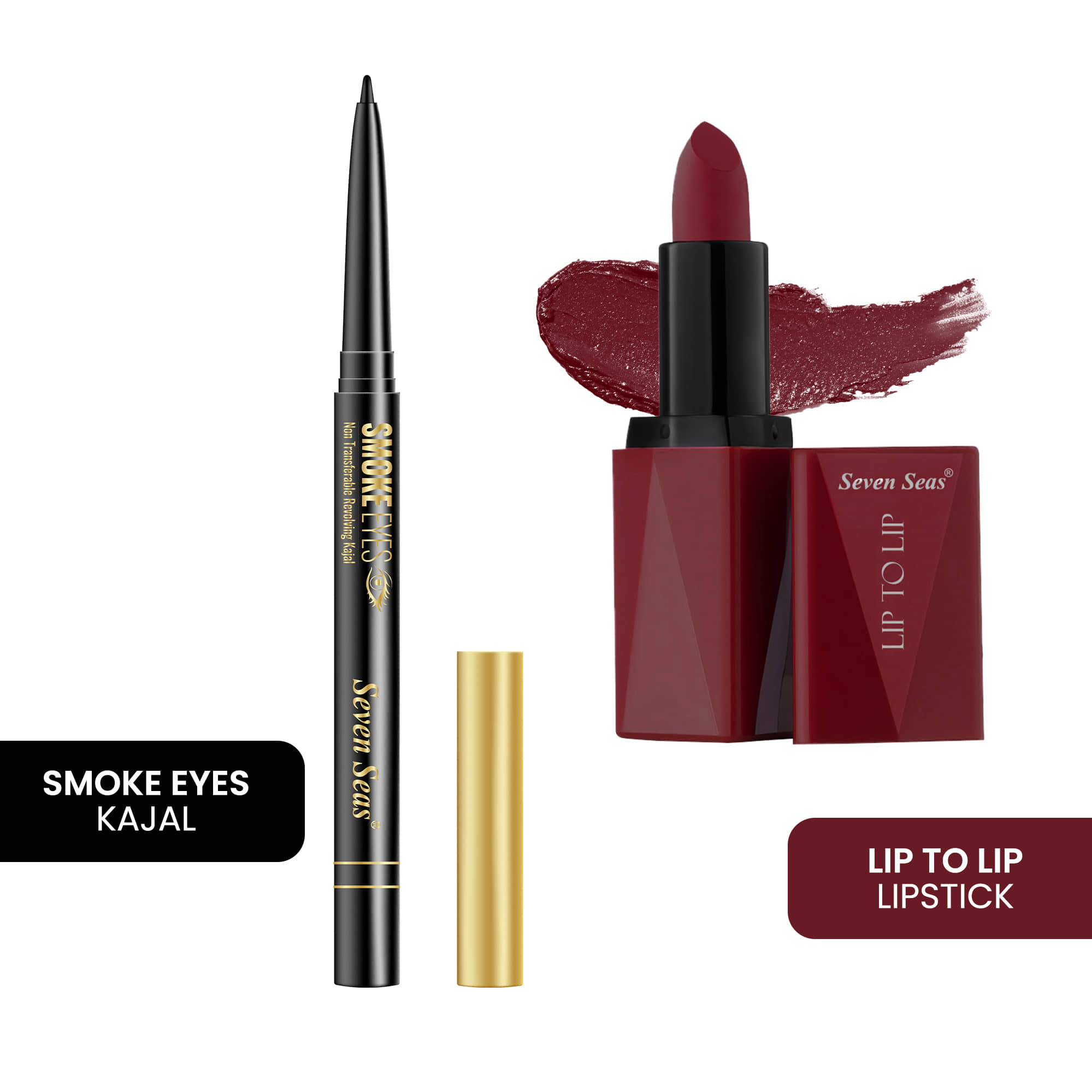 Seven Seas Lip To Lip Long Lasting Matte Lipstick With Smoke Eyes Revolving Kajal (pack Of 2 )
