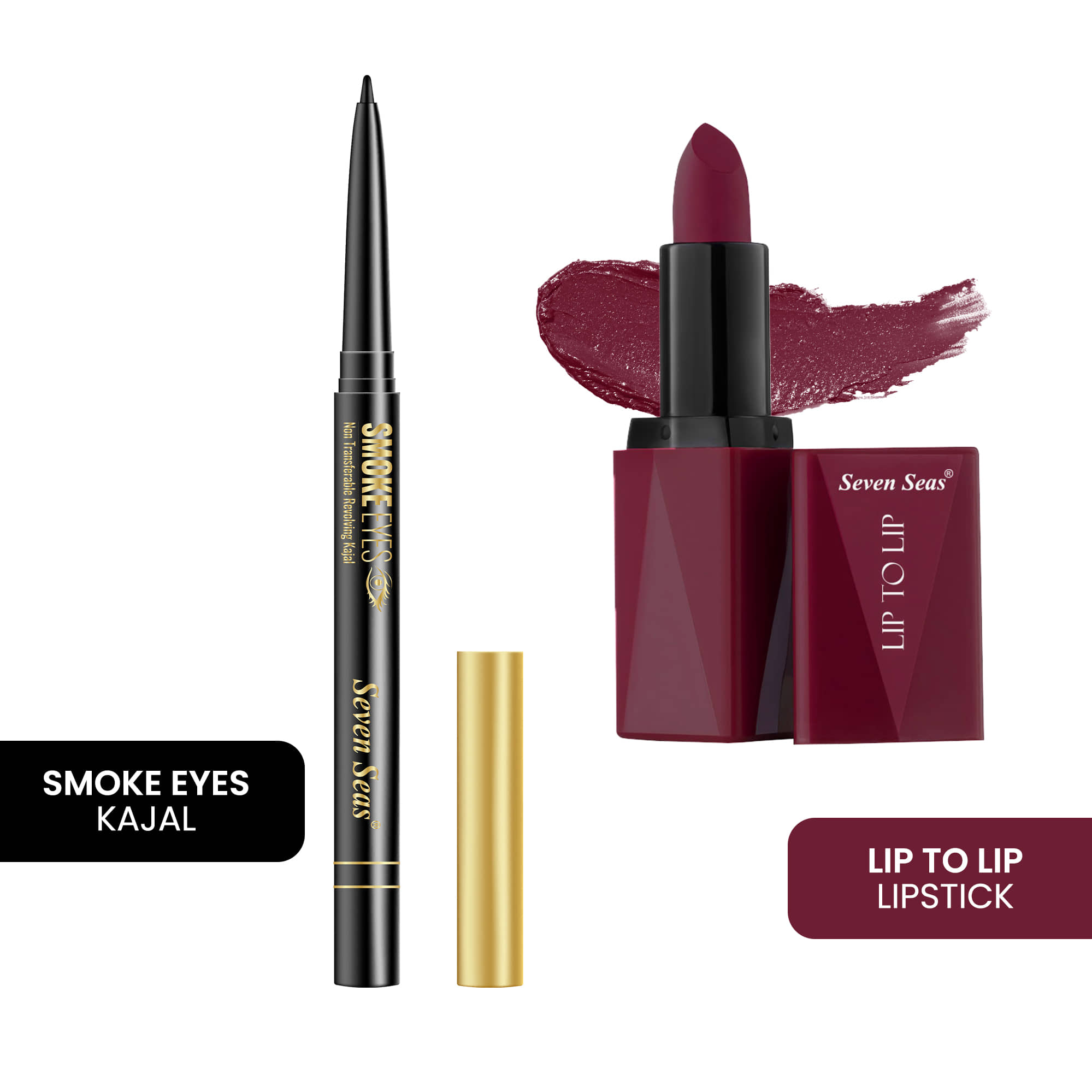 Seven Seas Lip To Lip Long Lasting Matte Lipstick With Smoke Eyes Revolving Kajal (pack Of 2 )