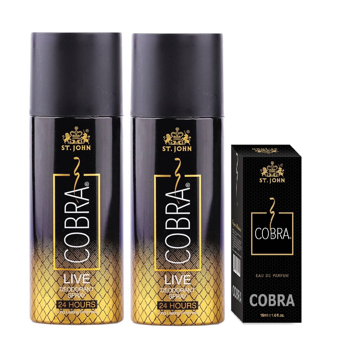 Vi-John Cobra Deodorant Live 150ml*2 & 15ml Deodorant Spray & Perfume for Men 150 ml ( Pack of 3 ) Vi-John Cobra Deodorant Live 150ml*2 & 15ml Deodorant Spray & Perfume for Men 150 ml ( Pack of 3 )