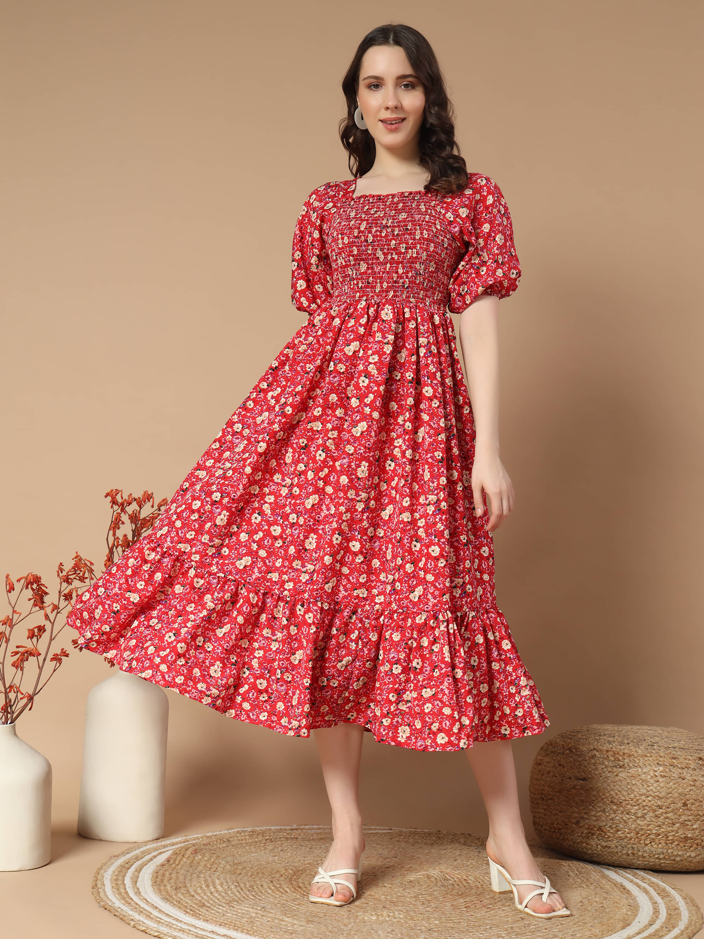 ZWERLON Women Crepe Printed Fit & Flare Dress ( Red ) ZWERLON Women Crepe Printed Fit & Flare Dress ( Red )