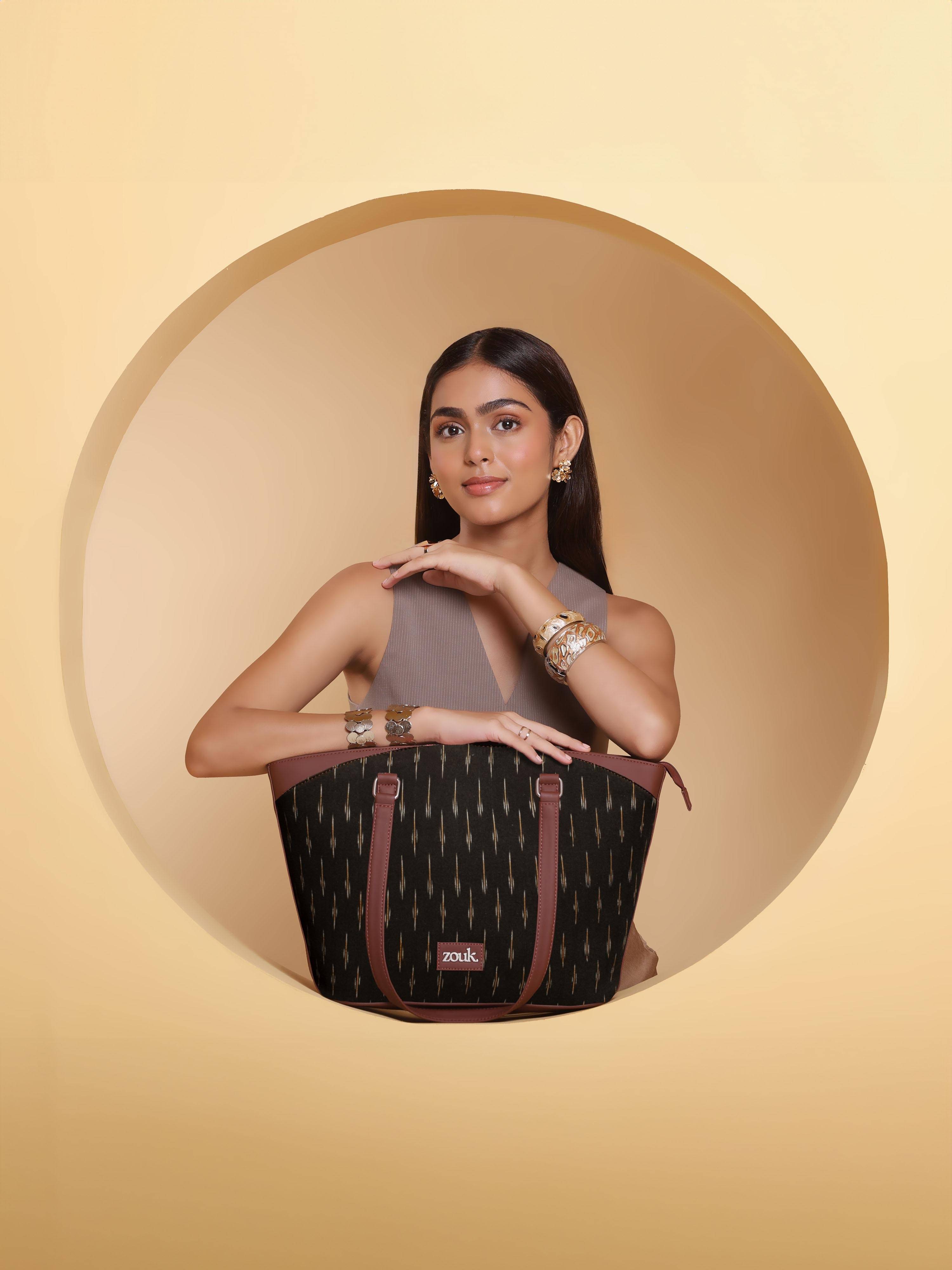     			Zouk Tote Bag Jute Set of 1 ( Black )