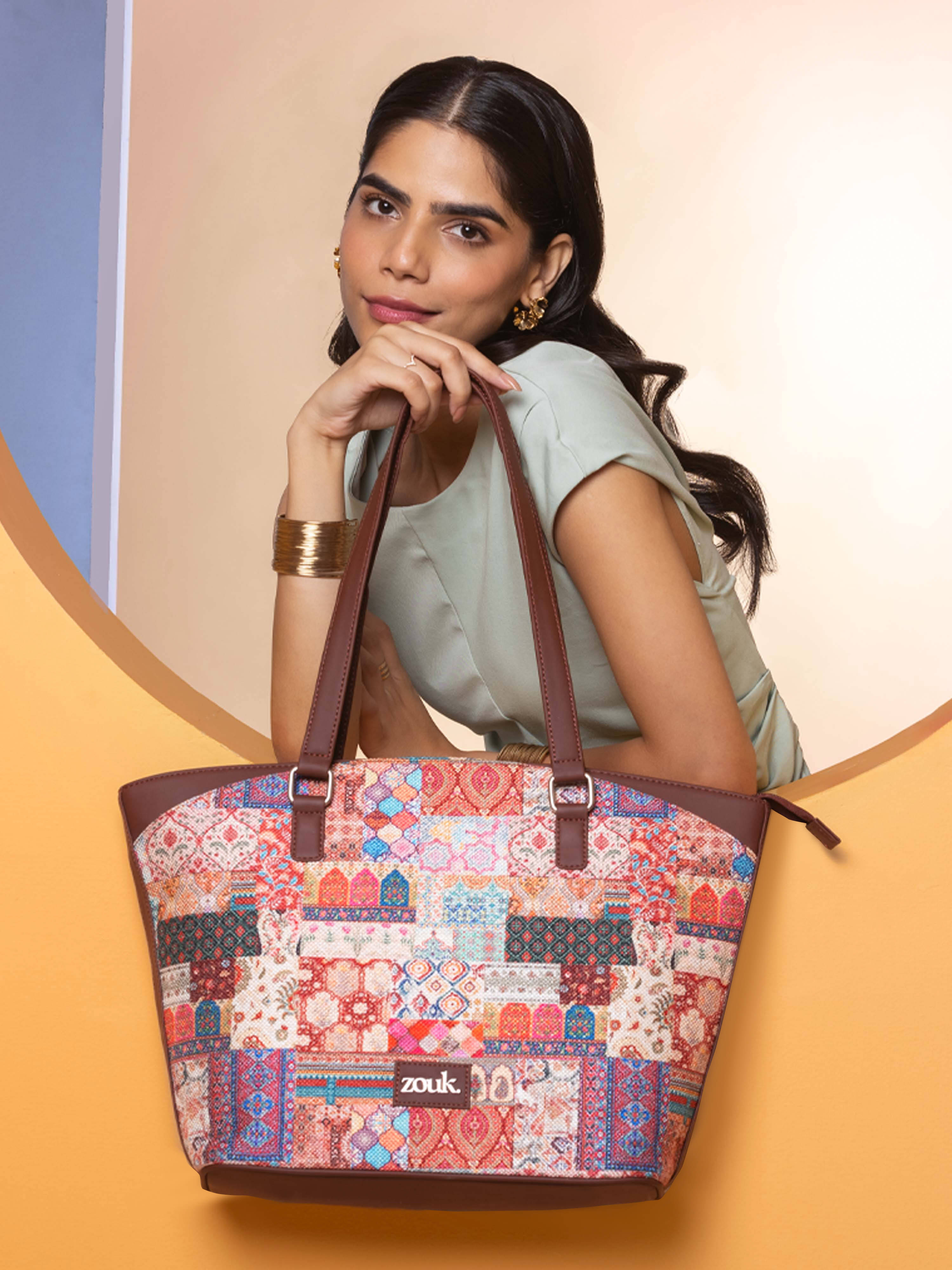     			Zouk Tote Bag Jute Set of 1 ( Multicolor )
