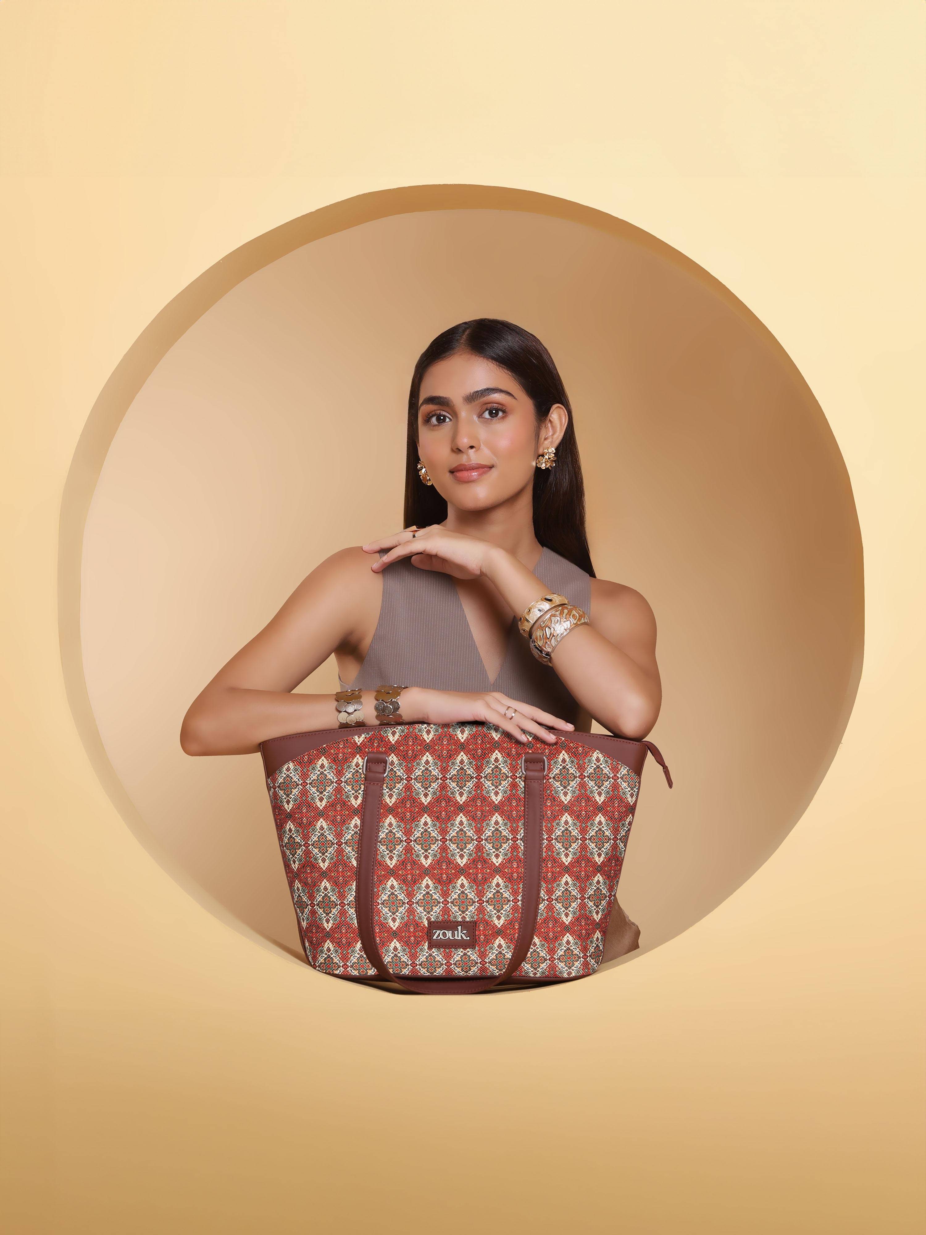     			Zouk Tote Bag Jute Set of 1 ( Red )