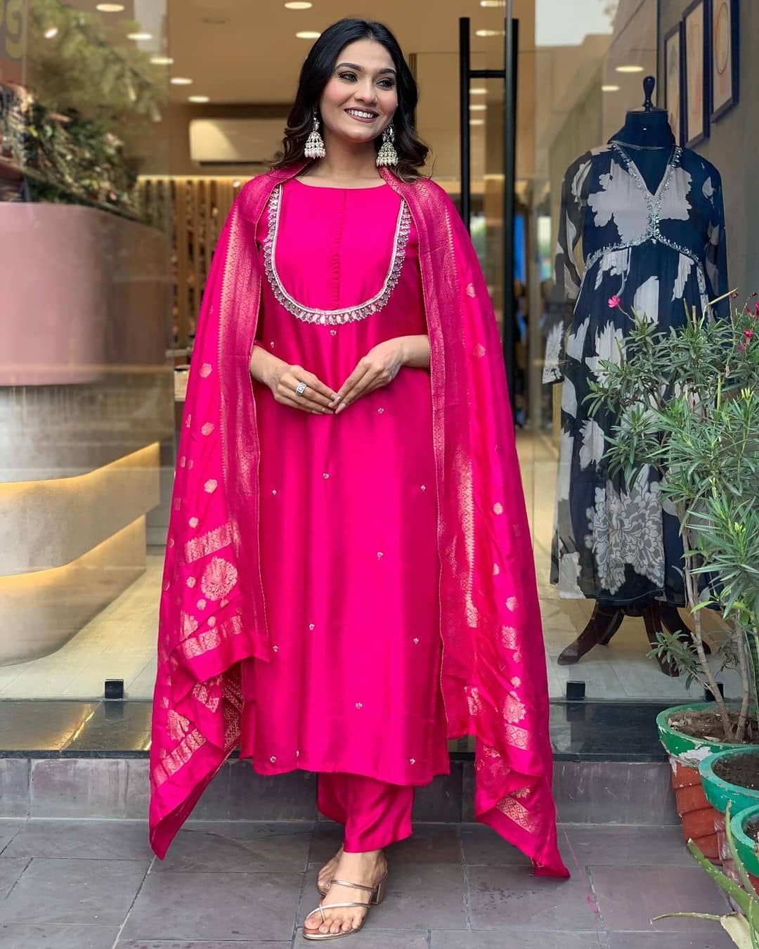 shankhpushpi Silk Blend Embroidered Kurti With Pants Women's Stitched Salwar Suit - Pink ( Pack of 1 )