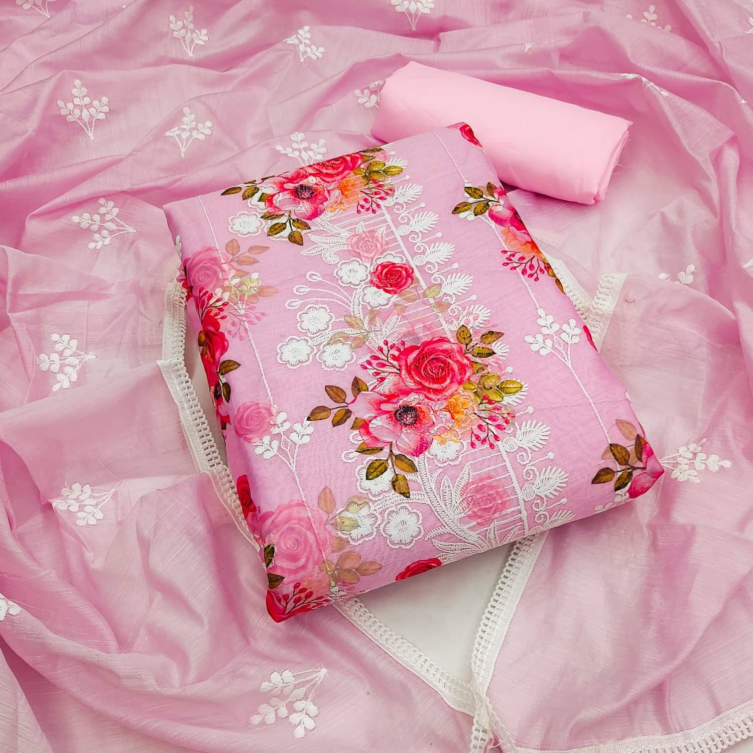     			ALSHOP Unstitched Chanderi Printed Dress Material - Pink ( Pack of 1 )