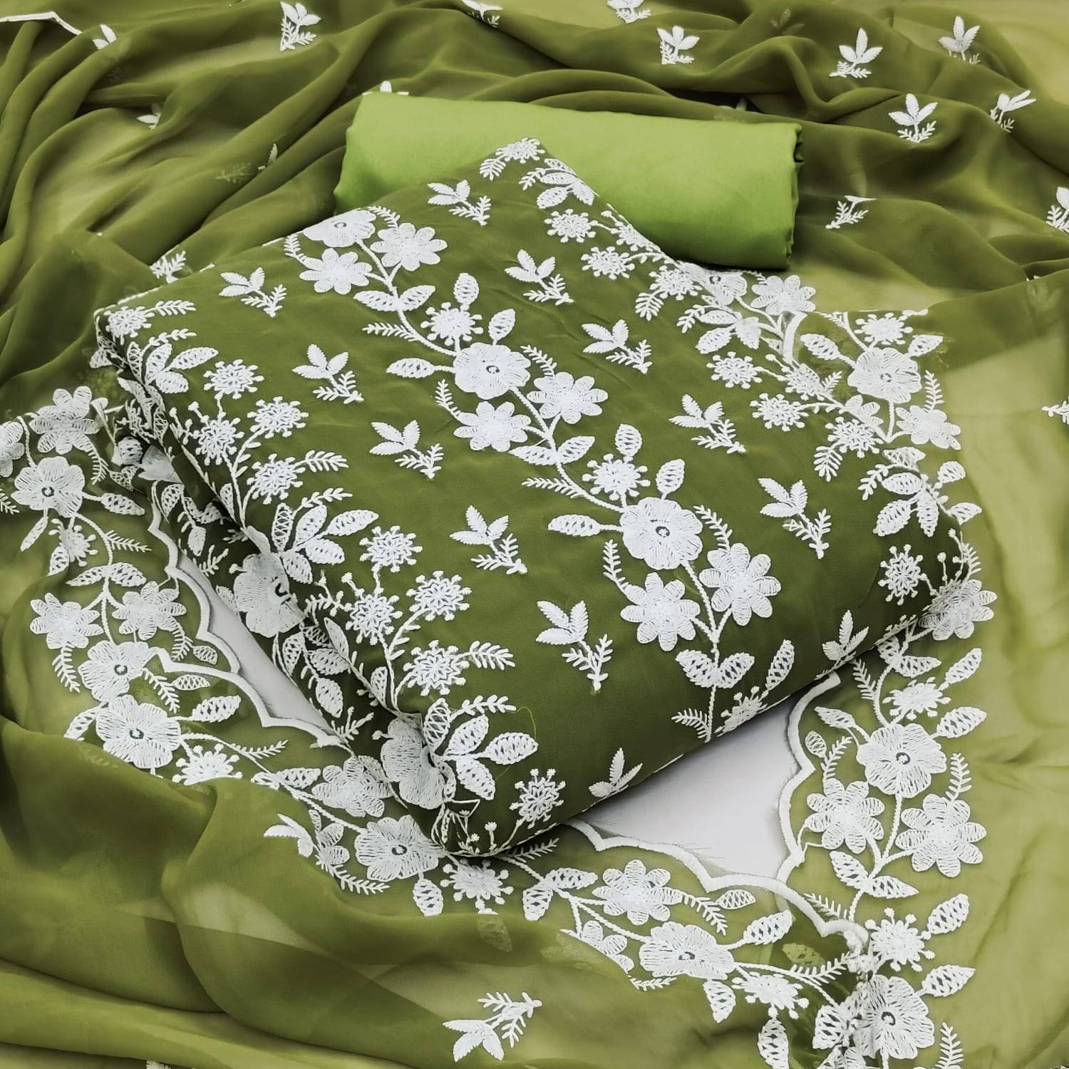     			ALSHOP Unstitched Georgette Embroidered Dress Material - Green ( Pack of 1 )