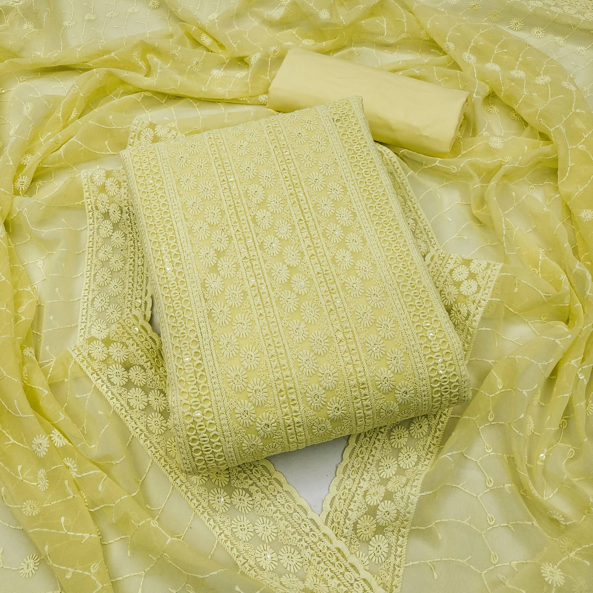     			ALSHOP Unstitched Georgette Embroidered Dress Material - Yellow ( Pack of 1 )