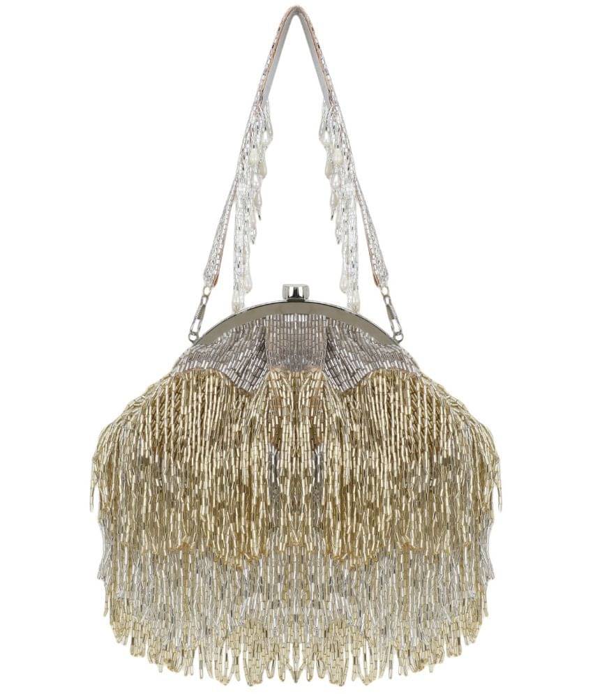     			Anekaant Gold Silk Box Clutch