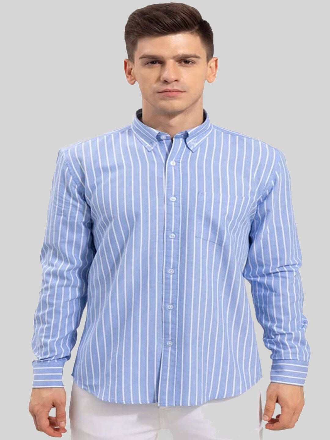 BOUGHT FIRST Cotton Blend Regular Fit Full Sleeves Men's Formal Shirt - Light Blue ( Pack of 1 ) BOUGHT FIRST Cotton Blend Regular Fit Full Sleeves Men's Formal Shirt - Light Blue ( Pack of 1 )